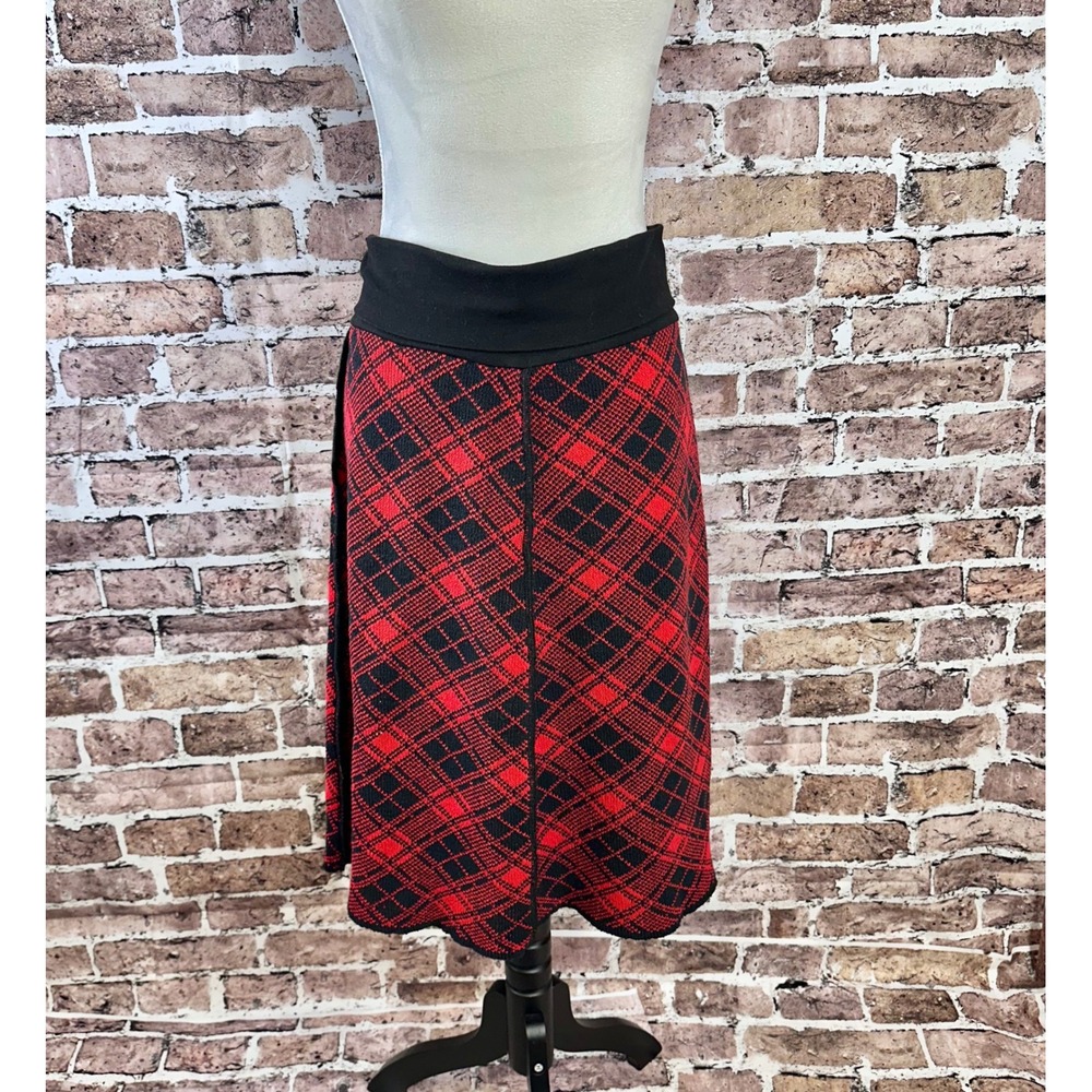 Womens Green Red Plaid‎ Sweater A-Line Midi Skirt Large